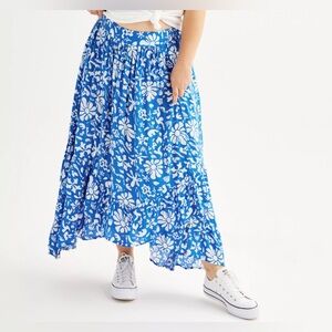 SO Smocked Hi-Low Midi Skirt Blue Floral Womens Plus Size 3X NWT